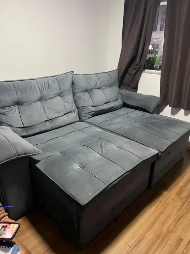 Sofá retrátil Suede cinza 2,60 x 1,20