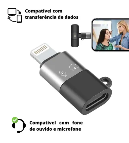 Adaptador Usb C Para Lightning iPhone fone e Microfone