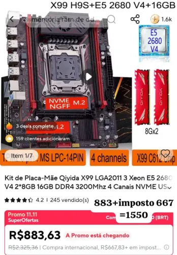 Kit xeon e5 2680v4 16gb ddr4 3200mhz