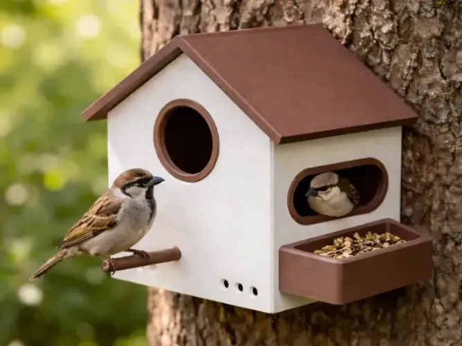 Casinha para Pássaros com Comedouro | Abrigo e Alimentador para Jardim