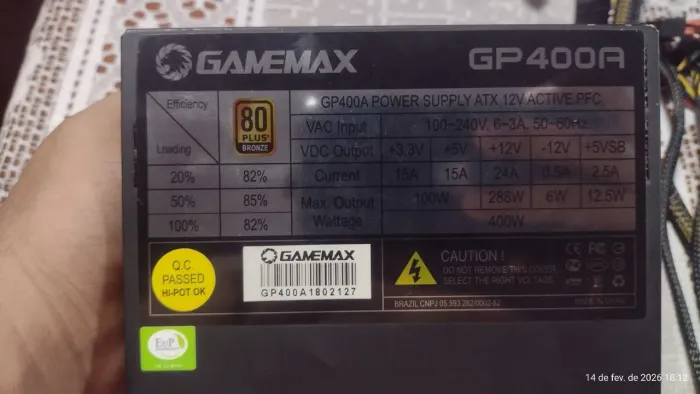 fonte gamemax GP 400 A 80plus Bronze