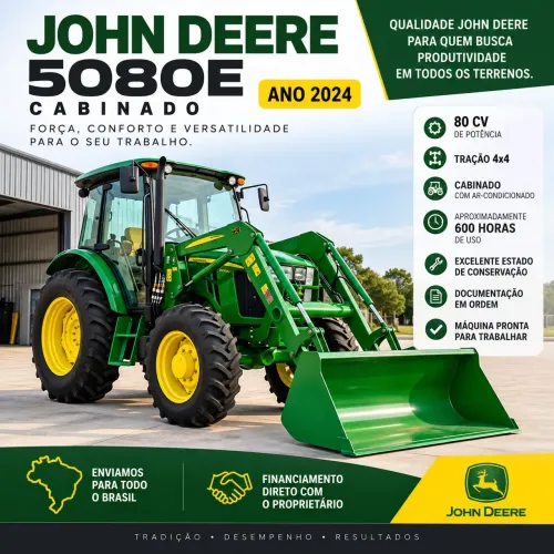 Trator John Deere 5080E Cabinado c/ Ar Condicionado - Estado de Novo!