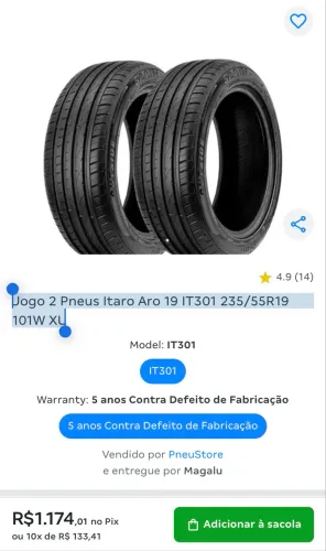 Jogo 2 Pneus Itaro Aro 19 IT301 235/55R19 101W XL