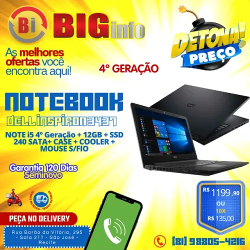 Notebook Dell i5 8Gb Ram SSD 240Gb Bateria Nova - Em ate 10x Fixas