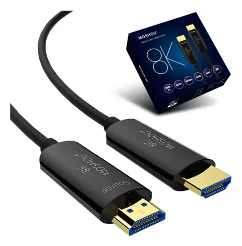 Cabo HDMI 2.1 Fibra Óptica 8m Moshou 8k 60hz 4k 120hz 48gbps ultra alta velocidade