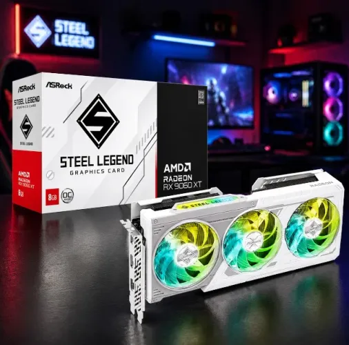 Placa De Vídeo Rx 9060 Xt Steel Legend Oc 8gb Gddr6 Pcie 5.0