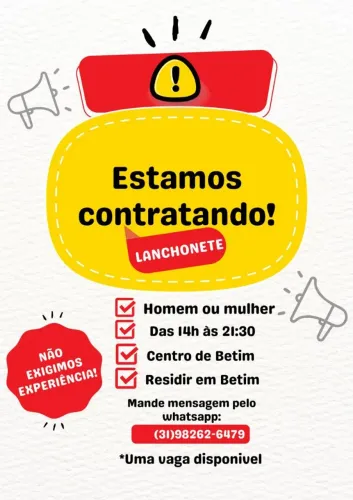 2 Vagas Atendente de Lanchonete