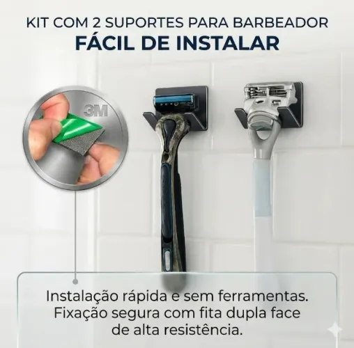 Kit 2 Suportes De Lâmina De Barbear Moderno - Gancho Adesivo Premium