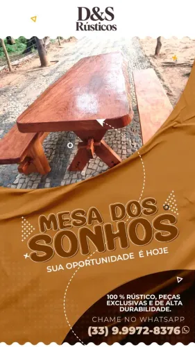 Mesa rústica de alto padrão. Madeira nobre, peça exclusiva, resistente, longa durabilidade