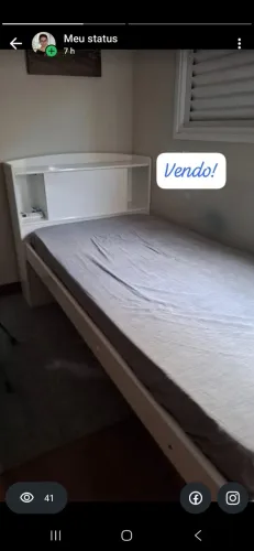 Cama solteiro, cabeceira baú