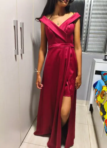 Vestido de Festa com Fenda - Marsala - 38