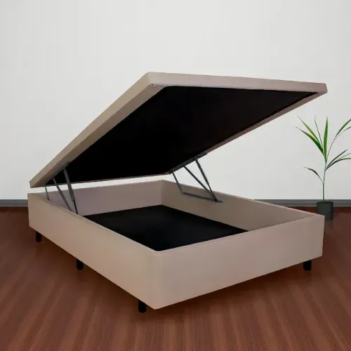 Cama Base Box Baú Viúva Linho Bege