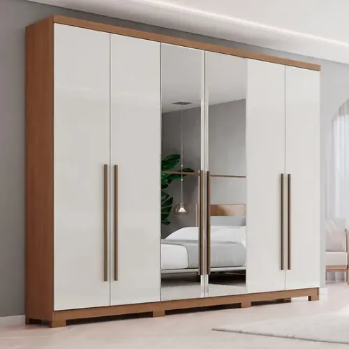 Guarda-roupa Casal New Jade 6 Portas 3 Gavetas com Espelho - Entrega/Montagem grátis Forta