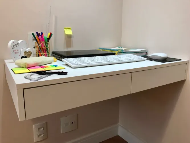 MESA DE ESTUDOS / ESCRIVANINHA EM MDF BRANCO COM 2 GAVETAS