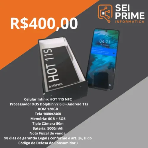Celular Infinix HOT 11s - Dual Chip - 128GB - 5G - R$400,00