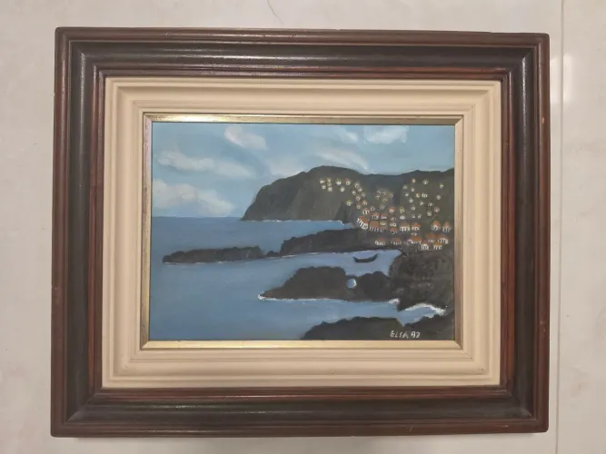 Quadro pintura sobre tela a óleo em moldura de madeira