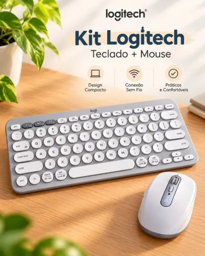 Kit Logitech Teclado + Mouse Sem Fio | Compacto