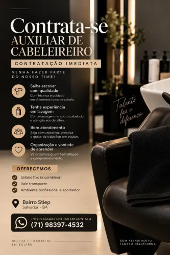 Contrata-se Auxiliar de Cabeleleiro