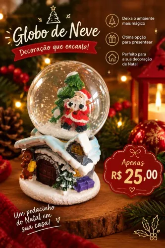 Globo de Neve Natalino com Papai Noel R$ 25,00