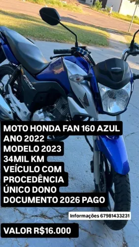 Moto Honda Fan 160 Azul