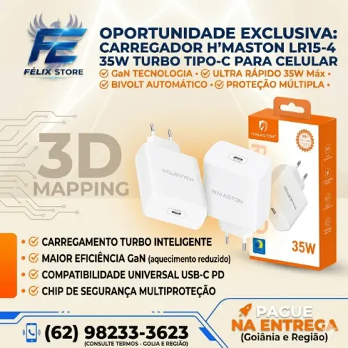 Carregador Turbo H'Maston 35W GaN USB-C LR15-4 LOJA FISICA NO SETOR COIMBRA