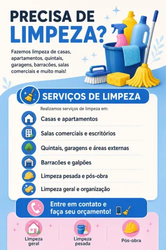 Serviços de Limpeza - Casas, Escritórios, Quintais e Pós-Obra