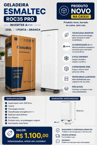 Geladeira Esmaltec ROC35 PRO Inverter A+++ 259L - NOVA NA CAIXA