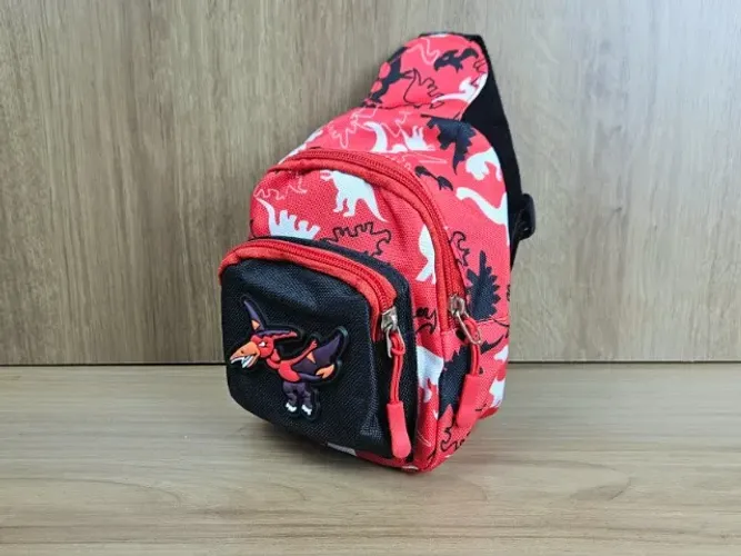 Mochila Infantil Transversal Dinossauro Vermelho TREX Tira Colo Lancheira