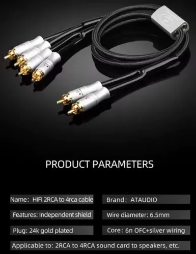 Cabo RCA Y 2 RCA para 4 RCA 6N OFC alta performance 