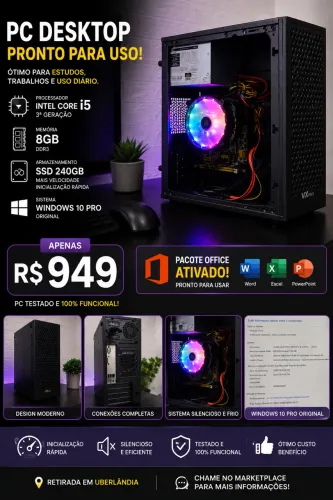 PC Desktop i5 3ª Geração + 8GB RAM + SSD 240GB | Pronto para Usar