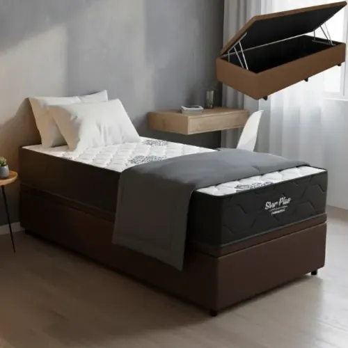 Colchão Solteiro Star Plus D26 + Base Box Baú - Receba Hoje