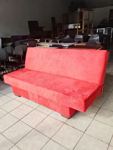 SOFÁ-CAMA VERMELHO REFORMADO COM TECIDO NOVO - 2 EM 1! ?