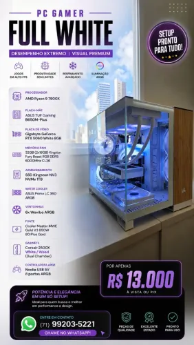 PC Gamer Full White Ryzen 9 7900X | RTX 5060 | 32GB DDR5 |