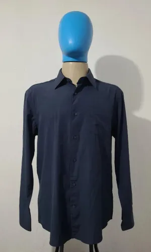 Camisa social azul marinho tamanho G, bonita, original, elegante, bem confortável, atual.