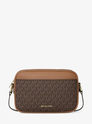 MICHAEL KORS - Bolsa transversal Jet Set Travel Large Signature com logotipo- Com dust BaG