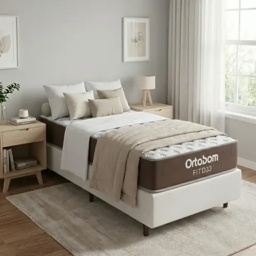Colchão Solteiro D33 Ortobom + Base Simples Corino OFERTA tt54