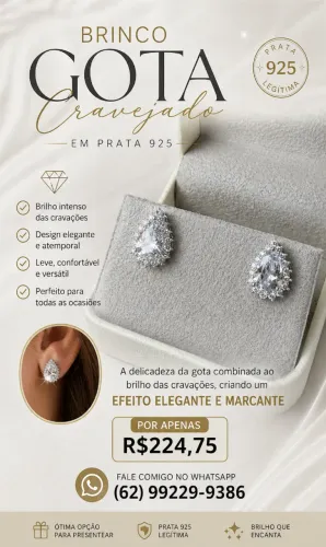 Brinco Gota Cravejada em Prata 925