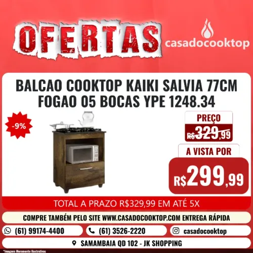 BALCAO COOKTOP KAIKI SALVIA 77CM FOGAO 05 BOCAS - YPE 1248.34