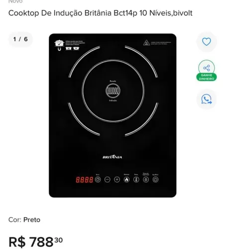 Cooktop de indução Britânia Bct14P 10 níveis 