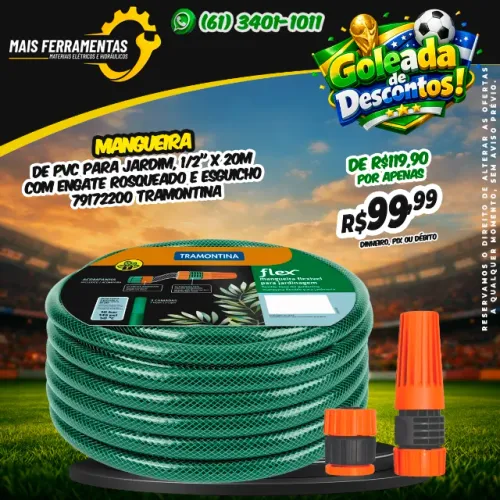 Mangueira de PVC para jardim, 1/2" x 20m com engate rosqueado e esguicho * TRAMONTI