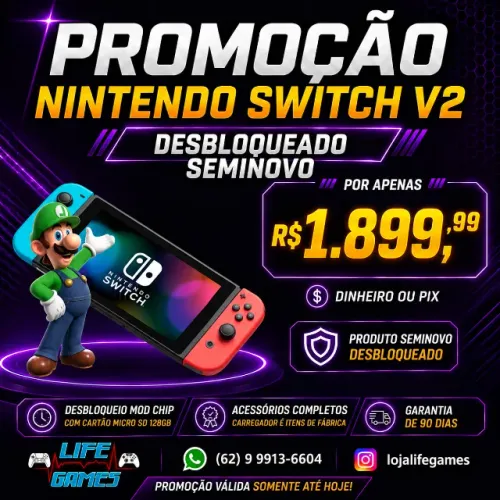 Nintendo Switch v2 Desbloqueado seminovo c/ garantia, loja física