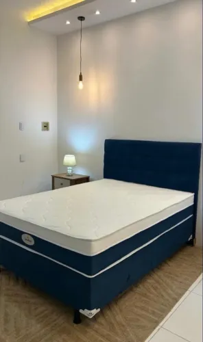 Cama Box + Colchão Casal ? Suede Azul Marinho / Conjunto Completo