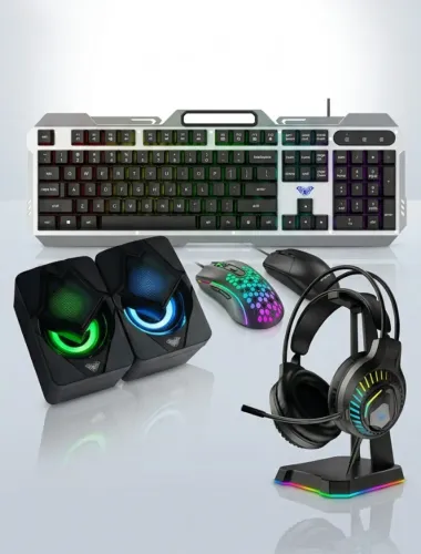 Lote de Periféricos Gamer - Headset Mouse Teclado e Caixinha de Som AULA