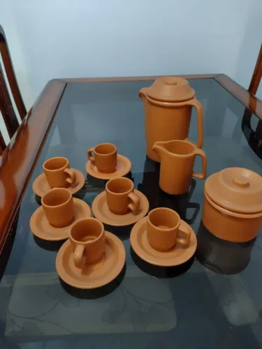 Jogo de Café Vintage Terracota Anos 70/80 Completo em Cerâmica