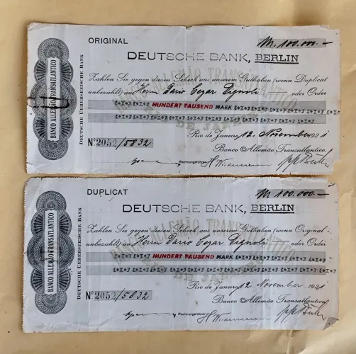 Documento banco Alemão Transatlântico 1921.
