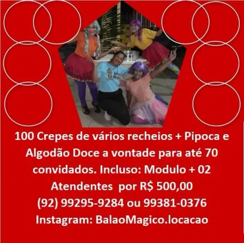 Crepes + pipoca + Algodão Doce 