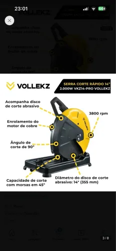 Serra De Corte Rápido Policorte 14 2000w Vkz14pro Vollekz 220v Preto