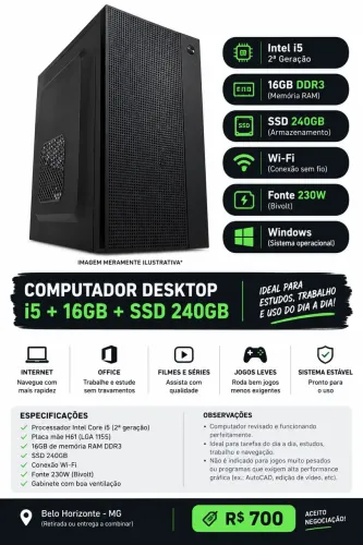PC Intel Core i5 + 16GB RAM + SSD 240GB | Wi-Fi | Windows