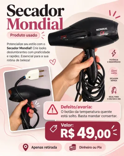Vendo secador Mondial