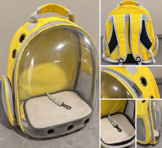 Mochila de Transporte para Pets Amarela com Bolha Transparente